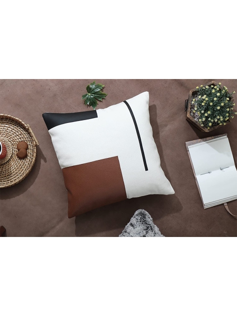 

HERE&NOW White & Black Colourblocked Square Cotton Cushion Covers