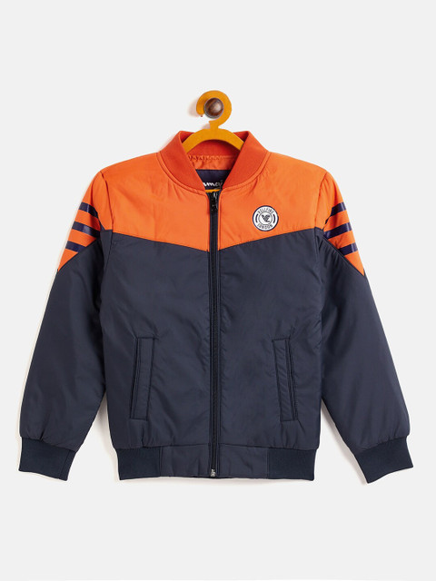 

Camey Boys Navy Blue Orange Colourblocked Lightweight Bomber Jacket