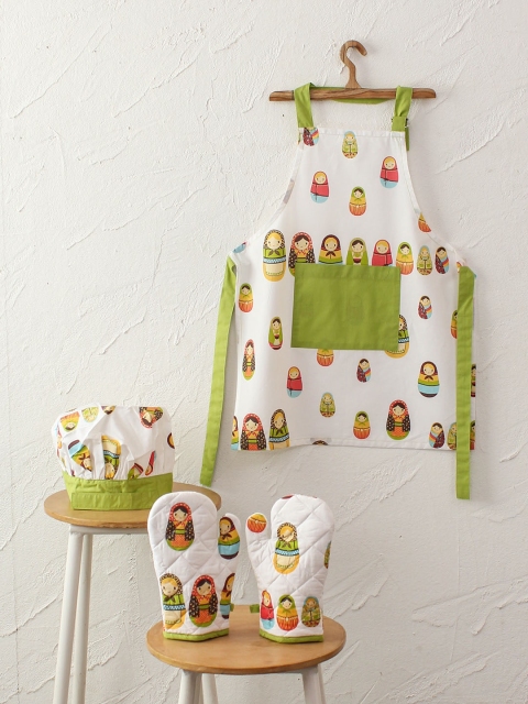 

House This Green & White Set of 3 Printed Thecurious Koala Kitchen Apron Set