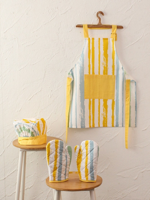 

House This Kids Yellow Printed Pure Cotton Apron Kitchen Set