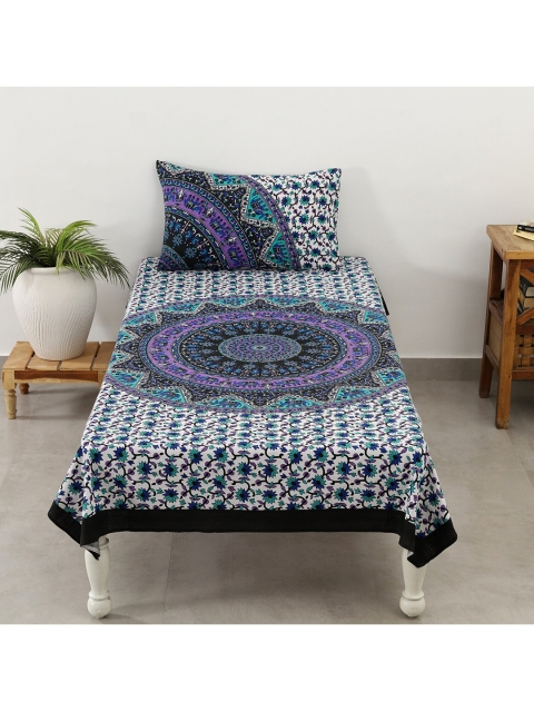 

HANDICRAFT PALACE Purple & Green Ethnic Motifs 144 TC Single Bedsheet with 1 Pillow Covers