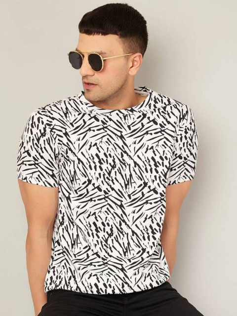 

Rodzen Men Pure Cotton White & Black Printed Monochrome Pure Cotton T-shirt