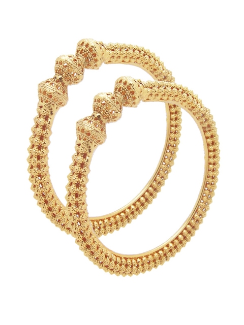 

FEMMIBELLA Set Of 2 Gold-Plated Gold-Colored Stone-Studded Bangles