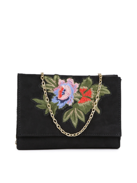 

ToniQ Black Embroidered Winter Rose Clutch