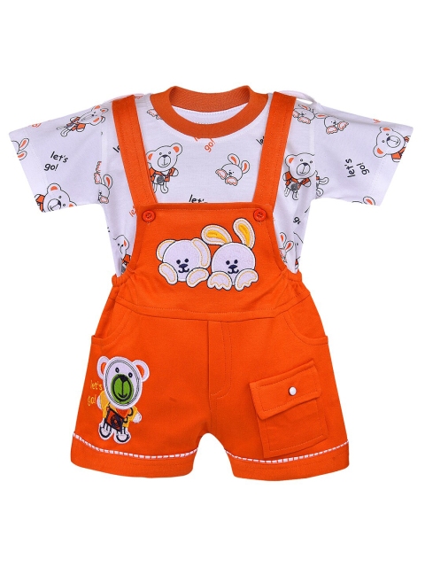 

Wish Karo Kids Orange & White Printed T-shirt and Dungaree