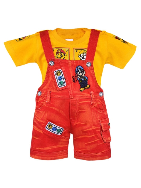 

Wish Karo Boys Red & Yellow Printed T-shirt with Dungaree