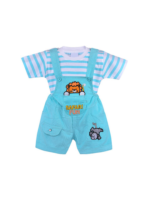 

Wish Karo Boys Blue & White Printed T-shirt with Dungaree