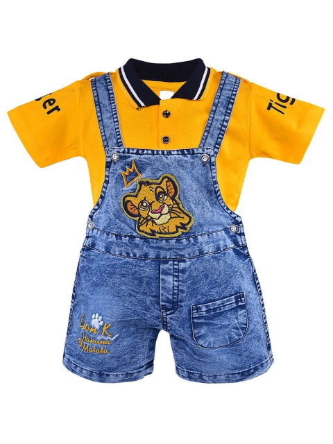 

Wish Karo Boys Yellow & Blue Printed T-shirt with Dungaree