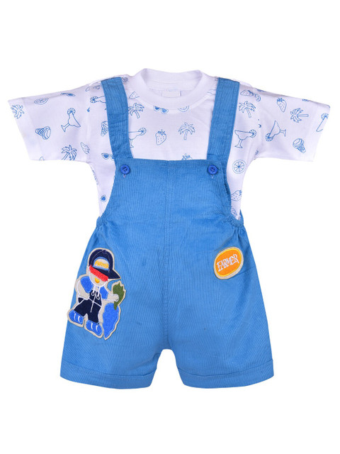 

Wish Karo Boys Blue & White Printed T-shirt with Dungaree