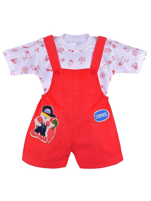 

Wish Karo Boys Red & White Printed T-shirt with Dungaree
