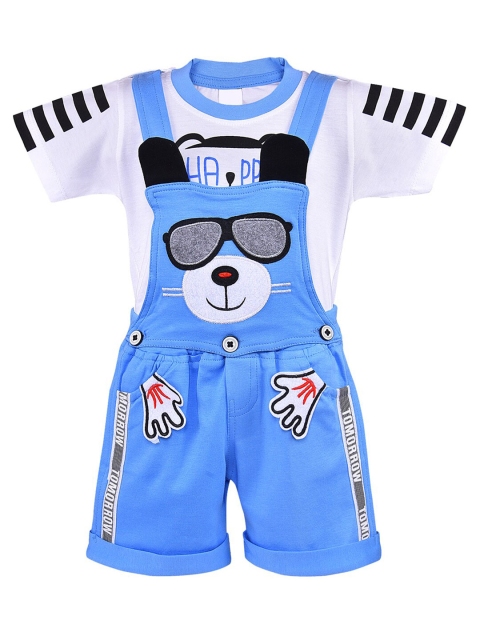 

Wish Karo Boys Blue & Grey Printed T-shirt with Dungaree