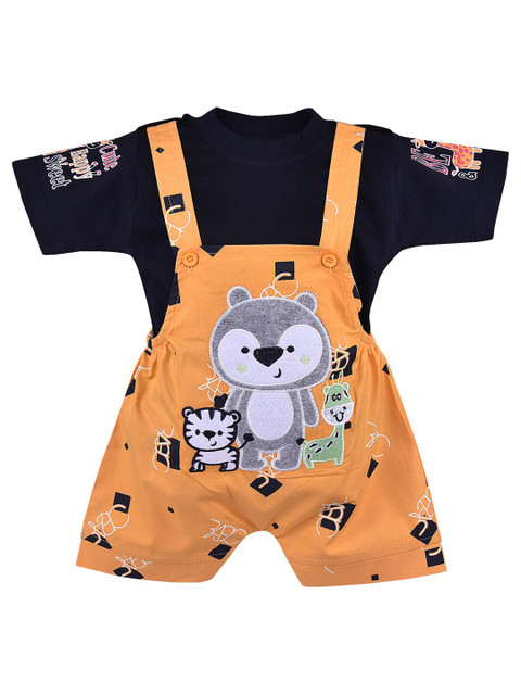 

Wish Karo Boys Yellow & Grey Printed Dungaree