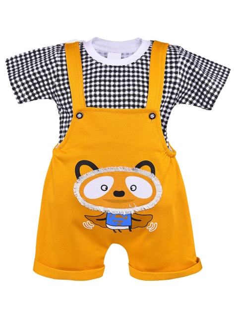 

Wish Karo Unisex Kids Printed Dungaree with T-shirt, Mustard