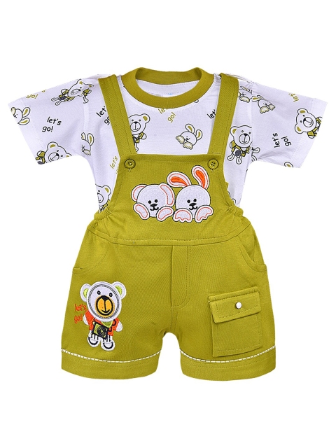 

Wish Karo Unisex Kids Green & White Printed T-shirt with Shorts