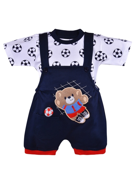 

Wish Karo Unisex Kids Navy Blue & Brown Printed T-shirt with Dungaree