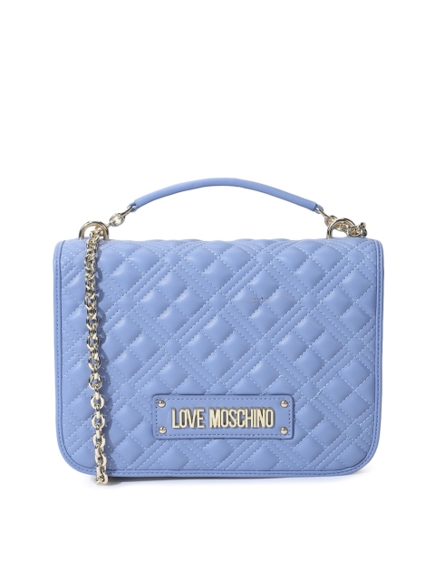 

LOVE MOSCHINO Blue Leather Structured Sling Bag with Quilted