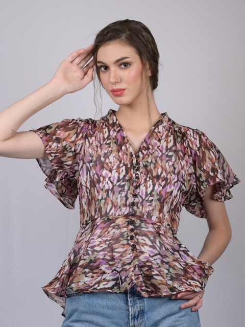 

OWO THE LABEL Maroon & Purple Print Shirt Style Top