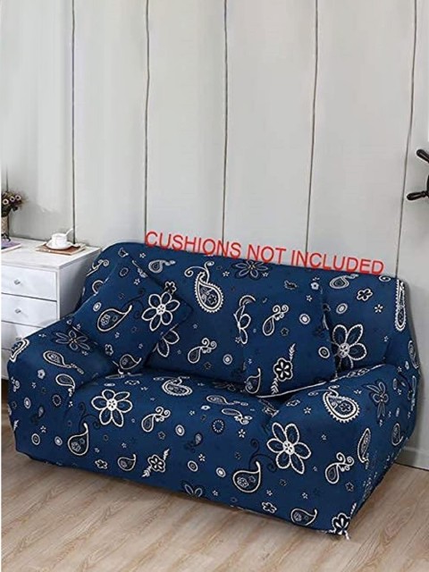 

HOUSE OF QUIRK Blue Printed Double 2 Seater Flexible Stretch Sofa Cover
