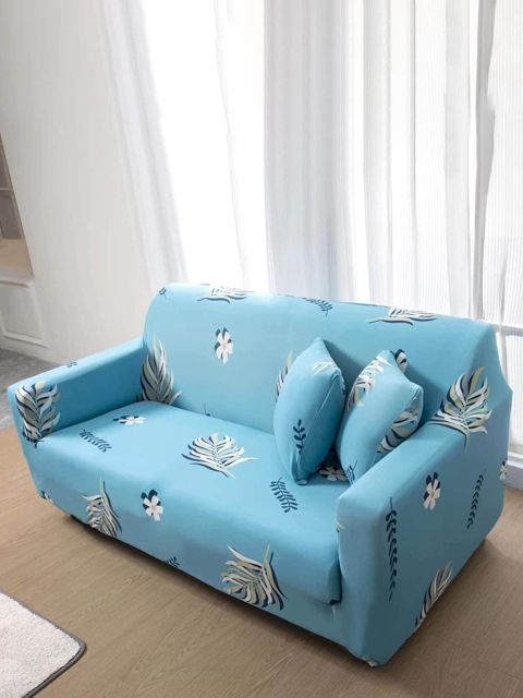 

HOUSE OF QUIRK Blue & White Printed Double-Seater Sofa Cover