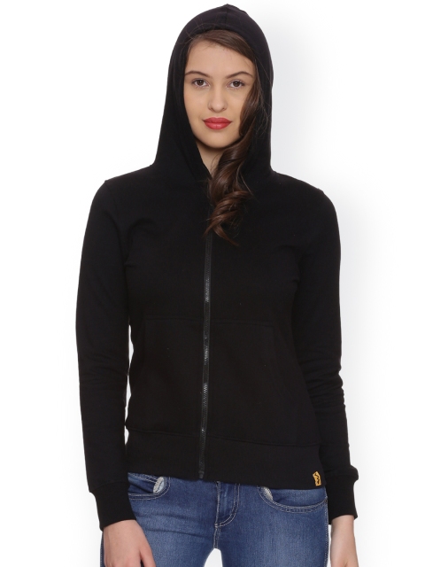 

Campus Sutra Women Black Solid Hooded Sweatshirt