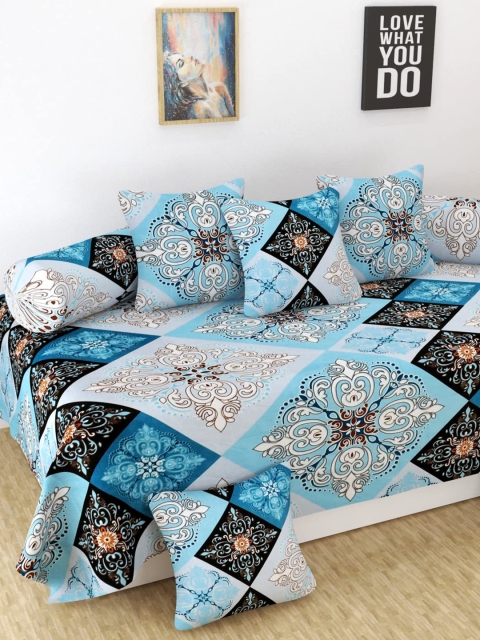 

MODEFE Set Of 8 Blue Printed Cotton Diwan Set