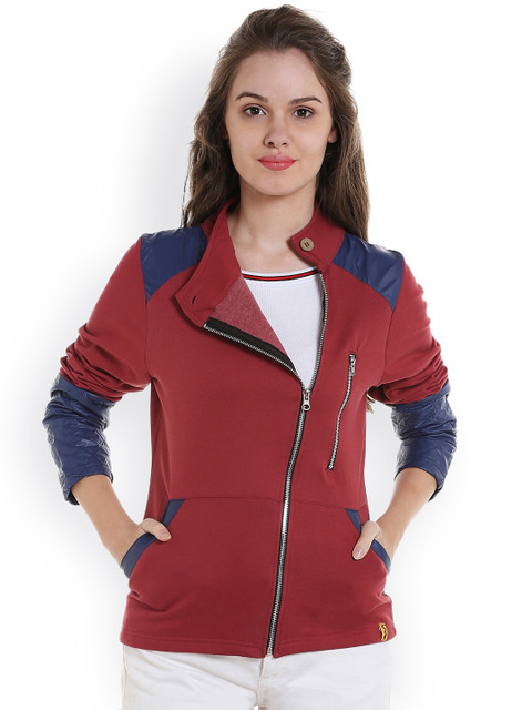 

Campus Sutra Women Maroon Solid Biker Jacket