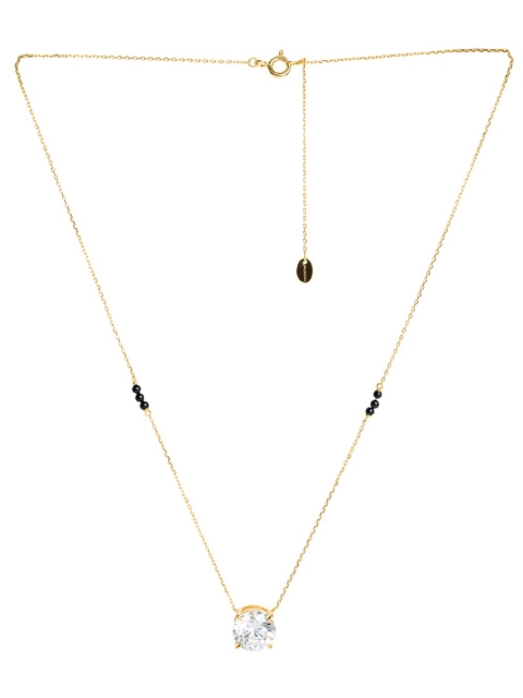 

PALMONAS Gold-Plated Black & White Stone Studded & Beaded Mangalsutra