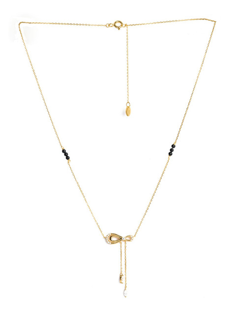 

PALMONAS Gold-Plated Black & White Diamond Studded & Beaded Mangalsutra
