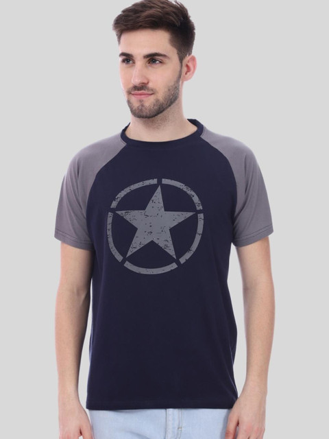 

DEZANO Men Navy Blue & Grey Cotton Captain America Printed T-shirt