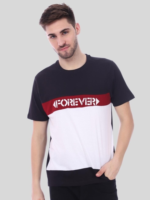 

DEZANO Men Black & White Cotton Colourblocked T-shirt