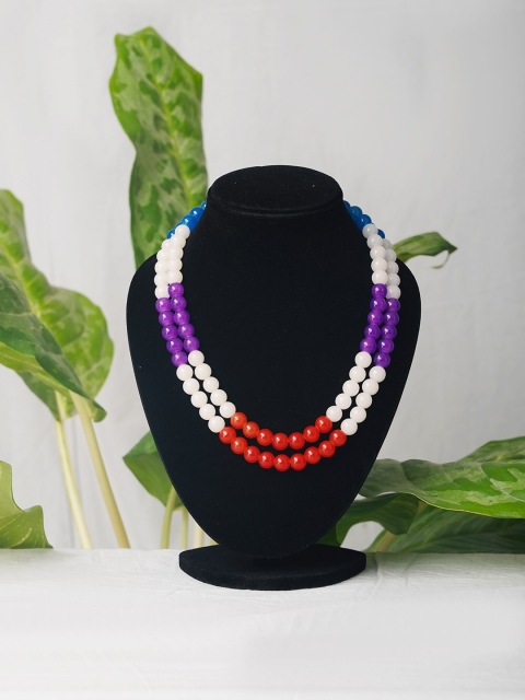 

Unnati Silks White & Purple Artificial Beads Layered Necklace