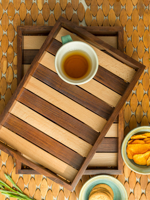

ExclusiveLane Brown 2 Pieces Sheesham Wood Handcrafted Serving Tray Set