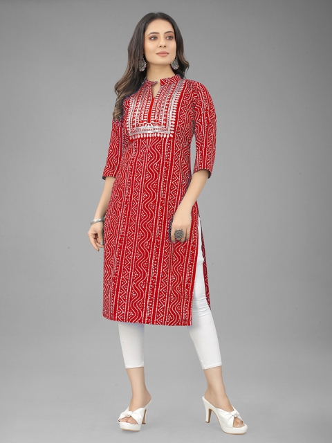 

Fashion FRICKS Women Red & White Ethnic Motifs Printed Cotton Kurta