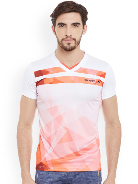 

Duke Men White Printed V-Neck T-shirt