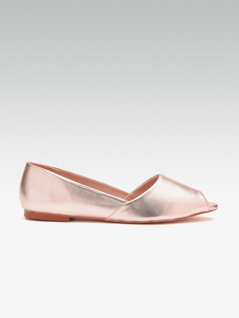 

Carlton London Women Rose Gold-Toned Solid Peep Toe Ballerinas