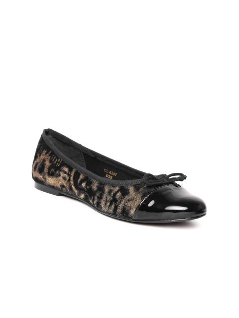 

Carlton London Women Gold-Toned & Black Printed Ballerinas