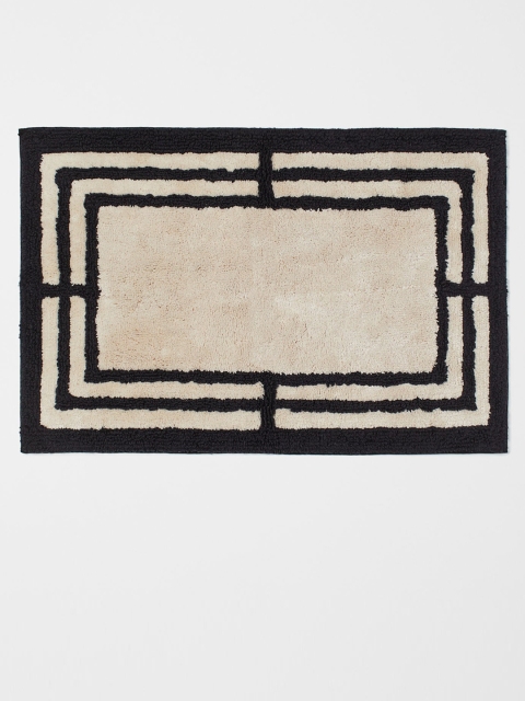 

H&M Beige & Black Patterned Pure Cotton Deep-Pile Bath Mat