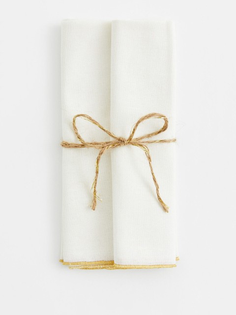

H&M Set Of 2 White Solid Cotton Napkins