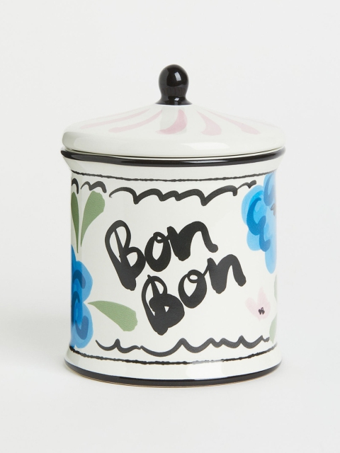 

H&M White & Blue Printed Stoneware Jar