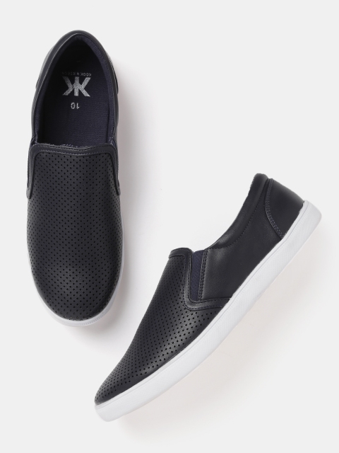 

Kook N Keech Men Navy Blue Cut-Out Slip-On Sneakers
