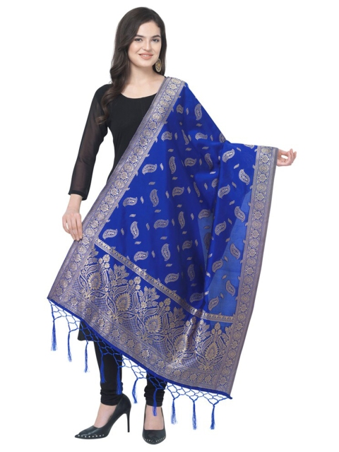 

MORLY Women Blue & Gold Woven Design Banarasi Silk Design Dupatta
