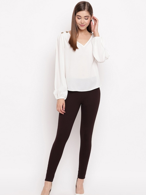 

Marvel Women Coffee Brown Solid Jeggings with Lace Side Panel