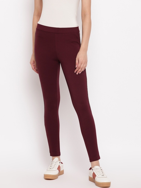 

Marvel Women Camel Burgundy Solid Jeggings