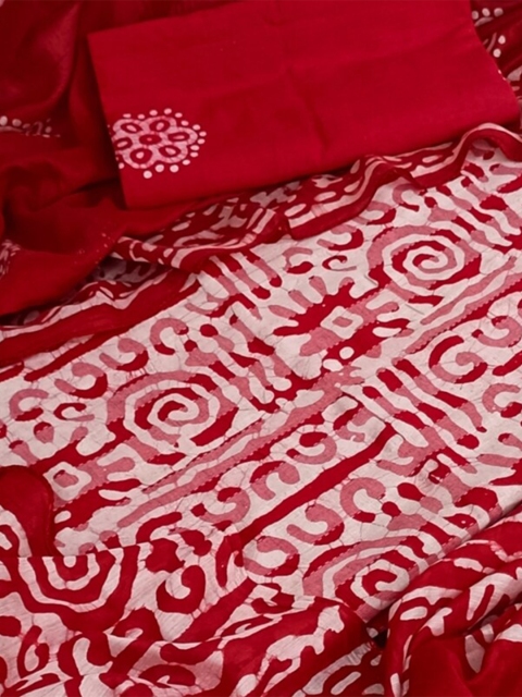 

SALWAR STUDIO Red & White Printed Pure Cotton Unstitched Dress Material
