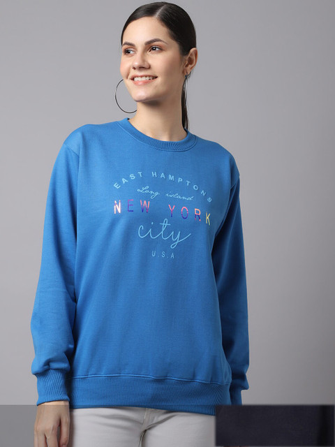 

VIMAL JONNEY Women Pack of 2 Blue & Navy Blue Printed Fleece Sweatshirt