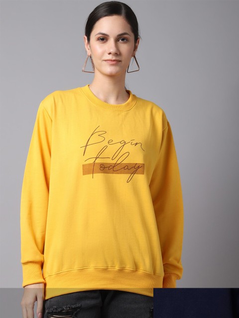 

VIMAL JONNEY Women Pack of 2 Yellow & Navy Blue Printed Fleece Sweatshirt