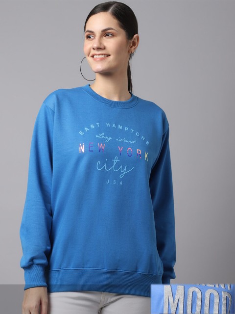 

VIMAL JONNEY Women Pack of 2 Blue Printed Fleece Sweatshirts