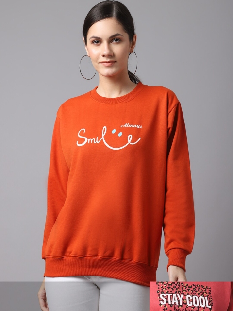 

VIMAL JONNEY Women Pack of 2 Orange & Pink Printed Fleece Sweatshirts