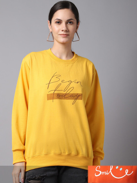 

VIMAL JONNEY Women Pack of 2 Yellow & Orange Printed Fleece Sweatshirt