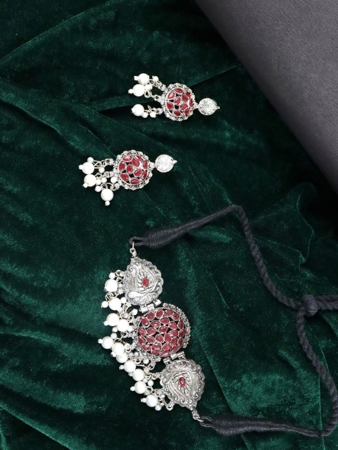 

Krelin Oxidised Brass-Plated & Silver Stone-Studded Jewellery Set